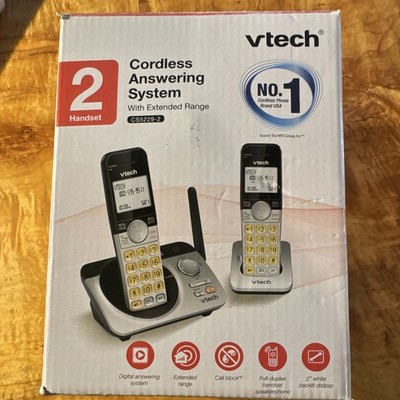 VTech CS5229-2 DECT 6.0 2-Handset Answering Phone Call Block Silver/Black