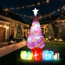7FT Christmas Tree Gift Box Inflatables LED Lightshow Outdoor Yard Decor Blow Up