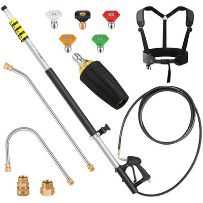 #ad 24 FT Telescoping Pressure Washer Wand Extension with Turbo Nozzle Aluminum ... $168.79