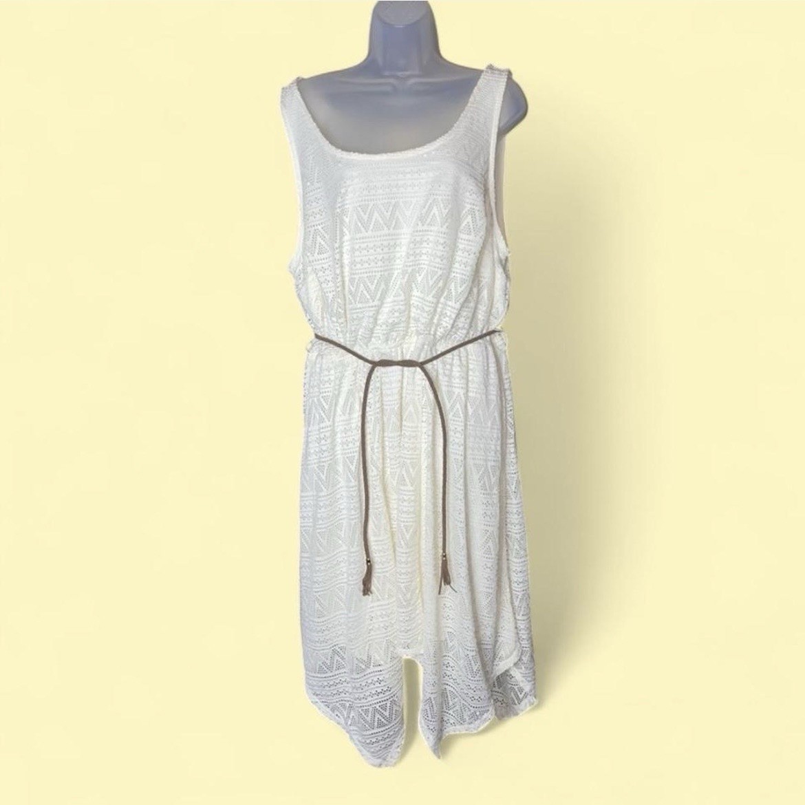 New Faded Glory Ivory Lace Midi Dress Sleeveless Belted Scoop Neck Plus 2X