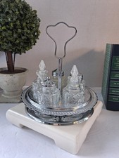 Vintage Cruet Lazy Susan Condiment Set; 6 Pcs; Silverplated