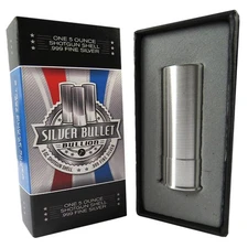 5 Troy Ounce .12 Gauge Silver Bullet Shotgun Shell .999 Fine Box