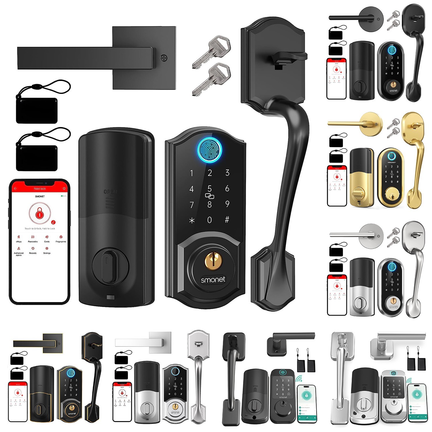 SMONET Smart Front Door Lock Set with Handle Fingerprint Keyless Keypad Deadbolt-image