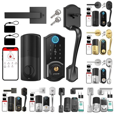 SMONET Smart Front Door Lock Set with Handle Fingerprint Keyless Keypad Deadbolt