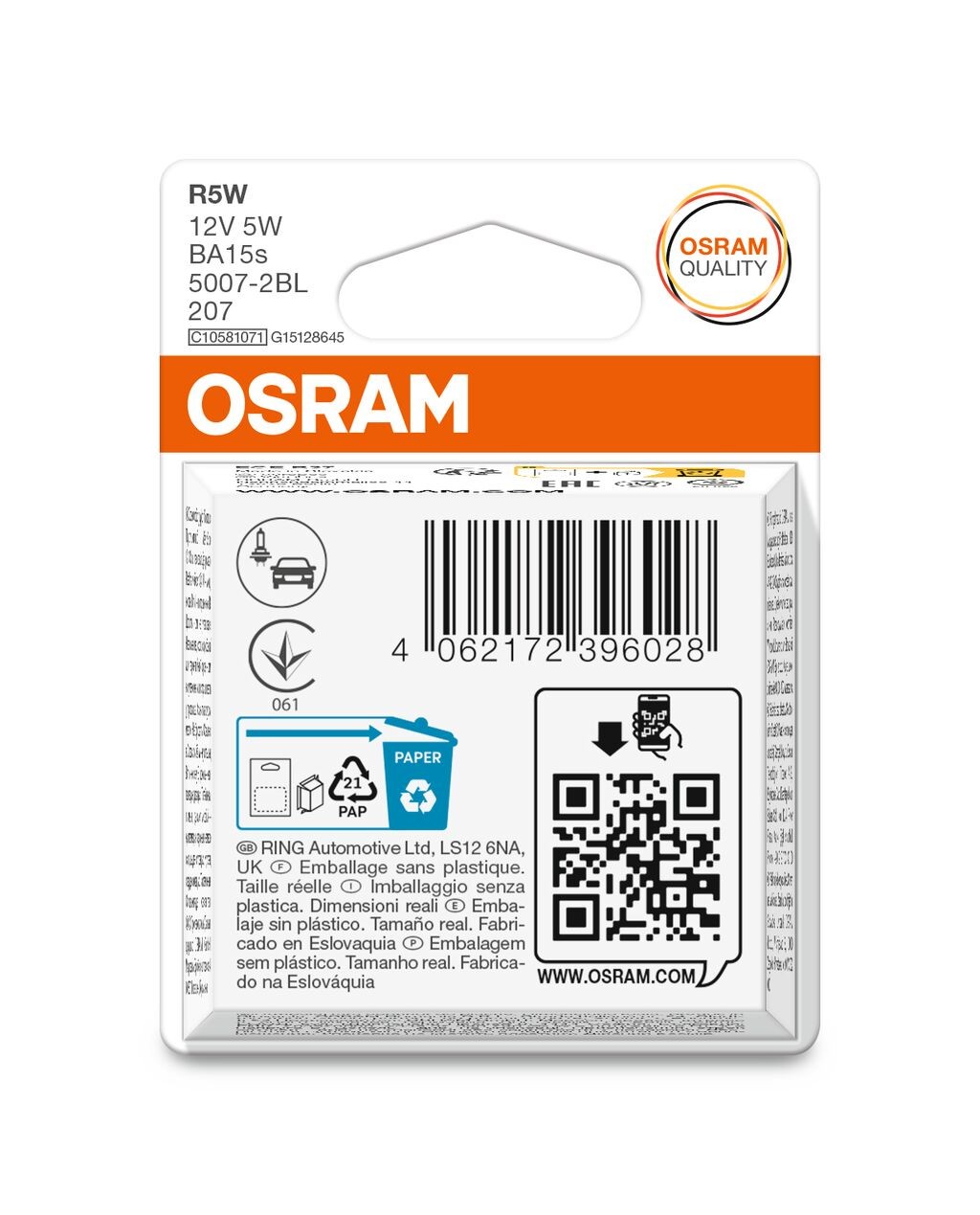 OSRAM ORIGINAL 5007-2BL R5W BA15s 12V 5W