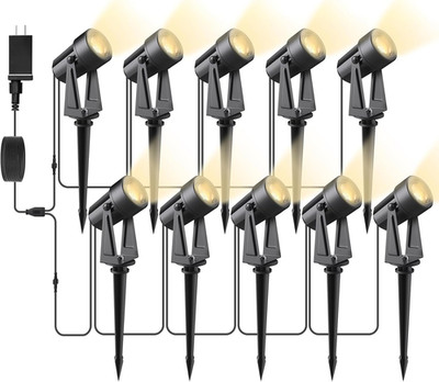 Landscape Lighting Low Voltage, 10 Pack Outdoor Spotlights with Transformer, Plu