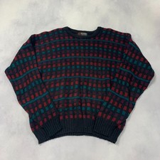 Vintage Abstract Knitted Jumper Patterned Grandad Knit Sweater Men's Xl