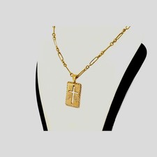 Cut-Out Rectangle Medal Cross Genuine 1/20 yell 14K Gold Filled -16" Child chain