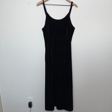 VTG 90s Whimsigoth Velvet Maxi Slip Dress XL Black Side Split Indie Grunge