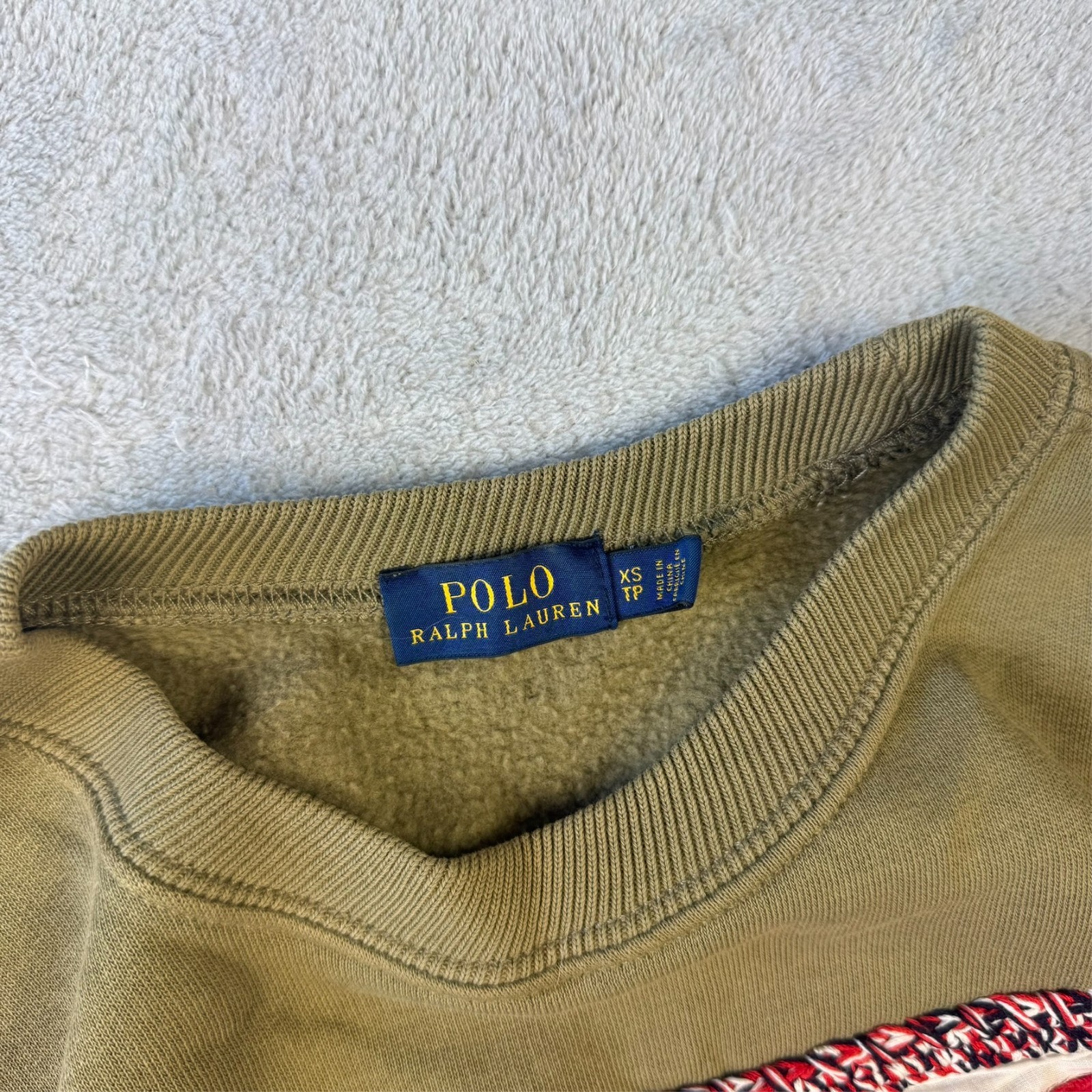 VTG Polo Ralph Lauren Khaki Green USA Flag Oversized Size XS Pullover Sweatshirt image 5