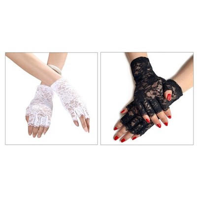 Floral Decor Elastic Gloves Bridal Half Fingers Delicate Driving Anti-uv Gloves