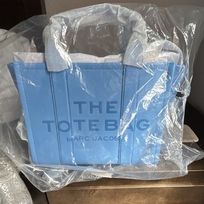 Marc Jacobs The Tote Bag Blue Pebbled Solid Top Handle Tote w/ Logo Stitching