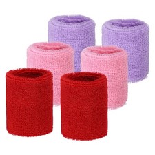 Wrist Sweatbands Sports Wristbands, 6 Pack  2.56"  Red/Light Purple/Pink