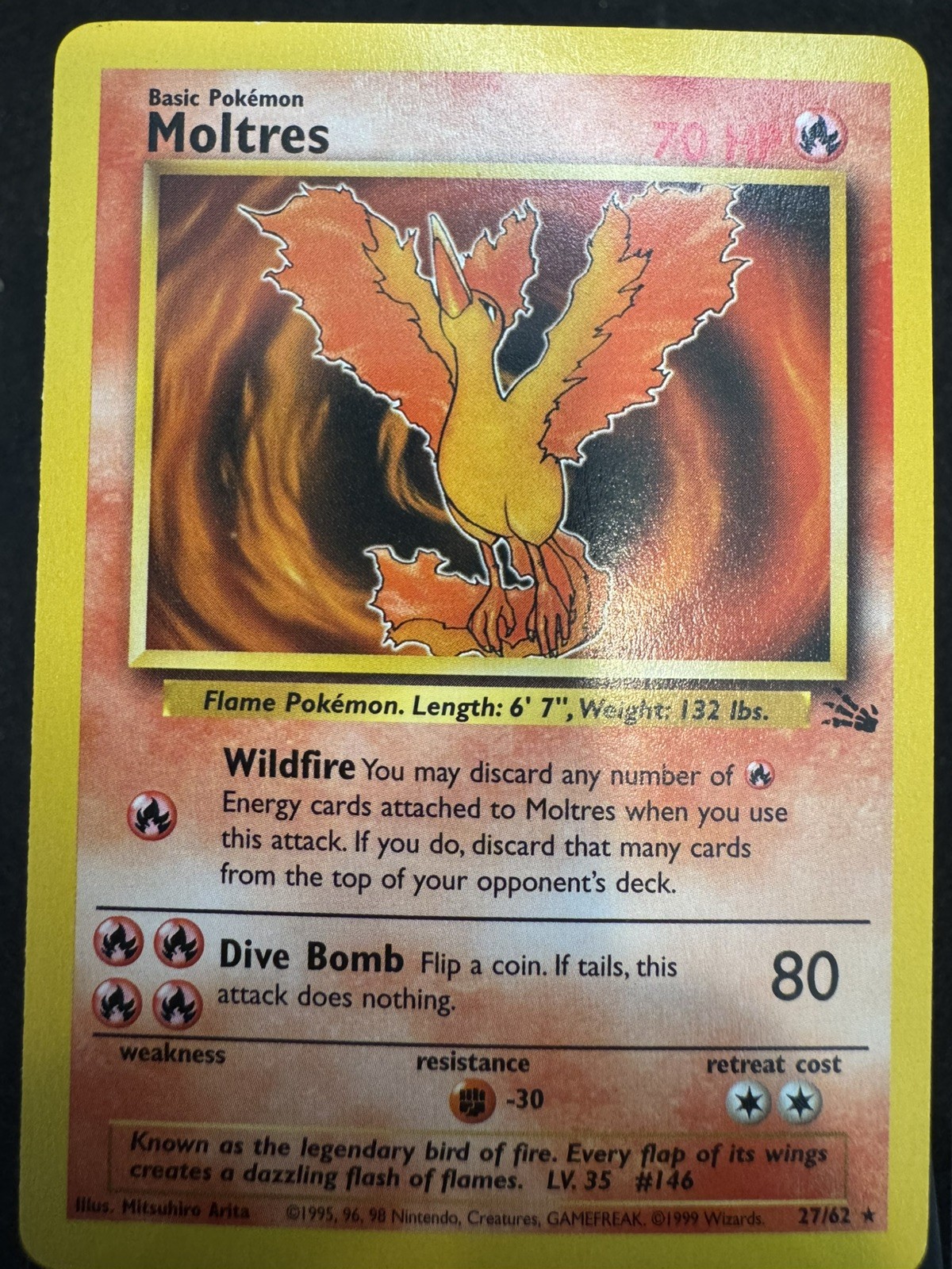 Moltres card single 27/62 Fossil Set Rare Non Holo Pokemon Card  WotC LP 