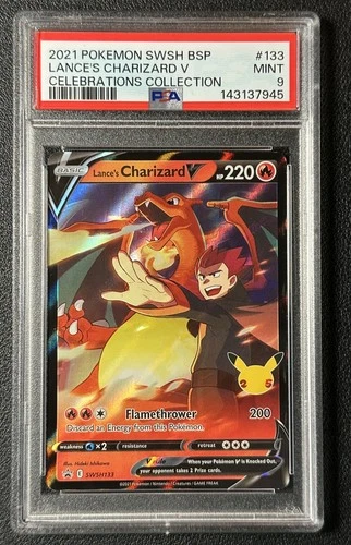 LANCE'S CHARIZARD V PSA 9 2021 POKEMON SWSH BSP #SWSH133 CELEBRATIONS COLL 945