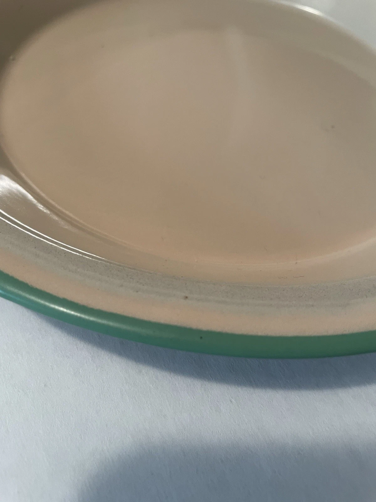 Vintage 1920-30s Enamelware Cream And Green 9" Pie Plate Pan Y3