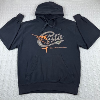 Costa Del Mar Fleece Hoodie Men s Large Black Pullover Long Sleeve Drawstring