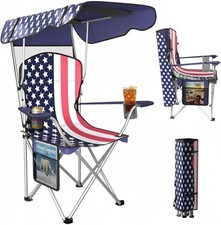 Foldable Beach Chair w/ Canopy Shade Sun Prot...