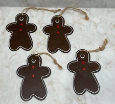GINGERBREAD MAN CHRISTMAS ORNAMENT 4" TIN METAL LOT / SET OF FOUR 4 HOLIDAY