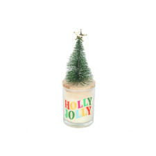 Candle with Tree Holly Jolly Pine & Fir Glass Festive Room Fragrance Gift
