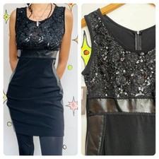 Vintage Y2K Black Sparkle Beaded Mini Little Black Party Dress Size S - M