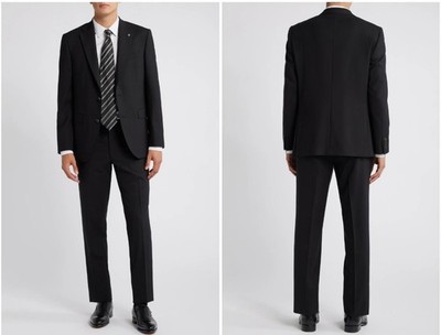 Jack Victor Esprit Solid Black Stretch Wool Suit Size 48 R