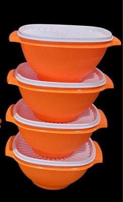 Tupperware Servalier Storage Bowls Orange/White Lid Seal- set of 4 of 3 cups NEW
