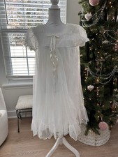 Vintage Miss Elaine White Lace  Chiffon Two Piece Peignoir Babydoll Set Sz M
