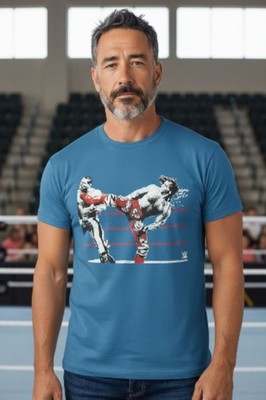 WWE Shawn Michaels The Heartbreak Kid HBK Sweet Chin Music Kick Blue T-Shirt New