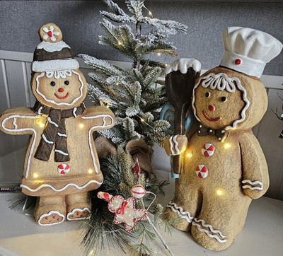 LED Lebkuchen Männchen Mädchen mit Schal * Junge Koch  Keramik 50cm Weihnachten