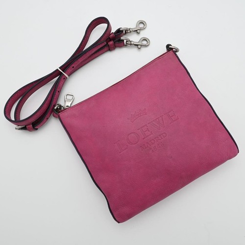 LOEWE Leather Shoulder Bag Satchel Magenta Heritage Used Authentic