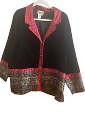 Coldwater Creek Holiday Woman  s Jacket Black Velveteen Colorful Embroidery Sz 1X