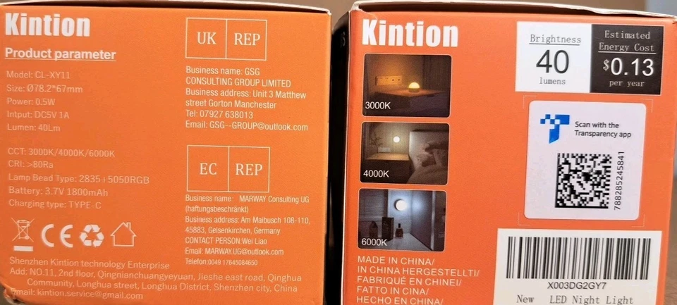 2 Pack Kintion Portable Night Light Dimmable 8 Colors. Battery Rechargeable New - Image 3 of 3