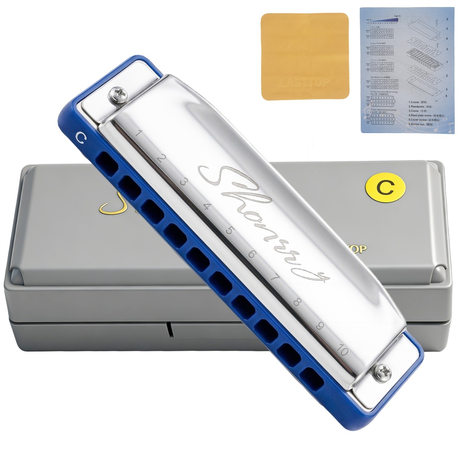 Easttop Harmonica Key of C Upgraded Blues Diatonic Harmonica 10Holes Mouth Organ