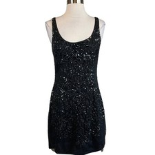 Adrianna Papell Women's Cocktail Dress Size 8 Black Sequined Sleeveless Sheath