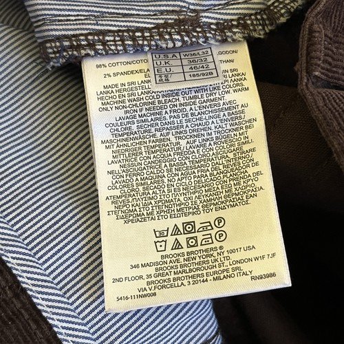 Brooks Brothers Corduroy Pants Mens 36x32 Dark Chocolate Brown Straight Leg - Picture 7 of 7