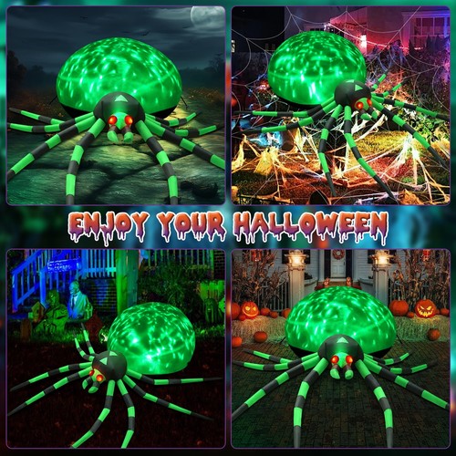 8Ft Halloween Inflatable Giant Green Spider w/ LED Lights & Air Pump Decor - Picture 2 of 11