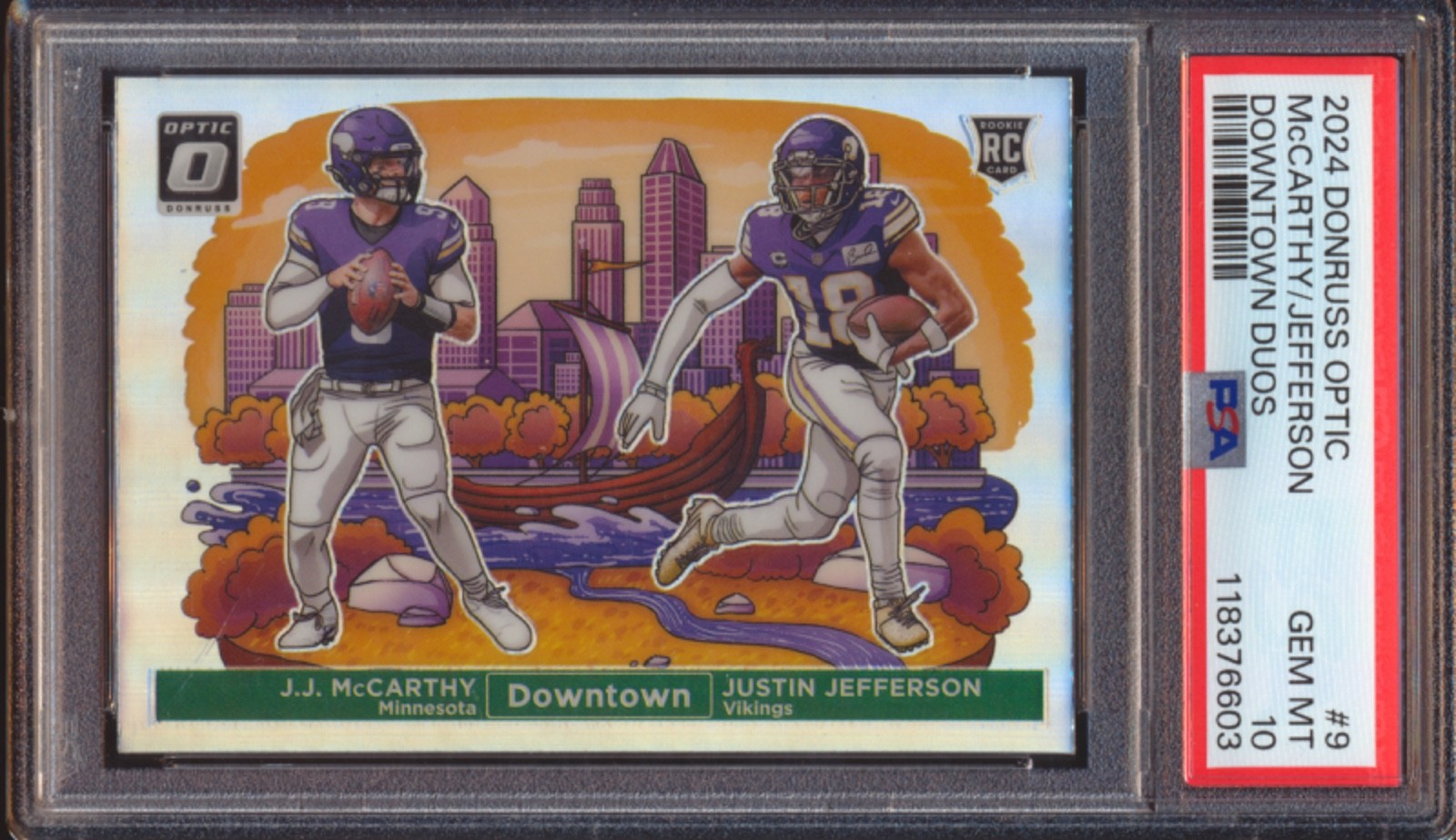 2024 PANINI DONRUSS OPTIC JJ MCCARTHY JUSTIN JEFFERSON DOWNTOWN ROOKIE PSA 10!