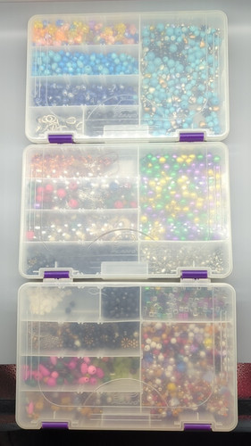Lot of 3 Storage Boxes w/Beads Multiple Sizes Colors Textures for Craft Projects