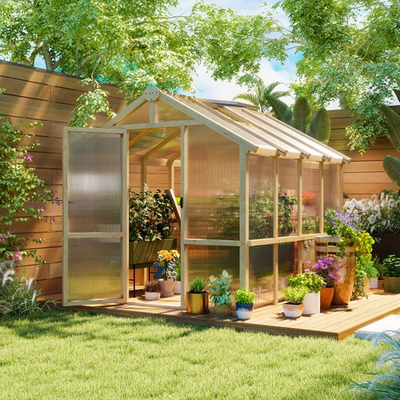 #ad Outsunny 6.6 x 8 ft. Polycarbonate Greenhouse Wooden Walk in Greenhouse Kit $429.99
