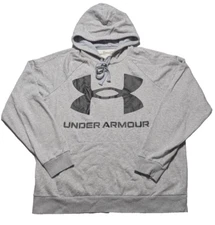 UNDER ARMOUR LOOOSE Rival Fleece Big Logo Men Xl Gray Pull Over Hoodie 1357093