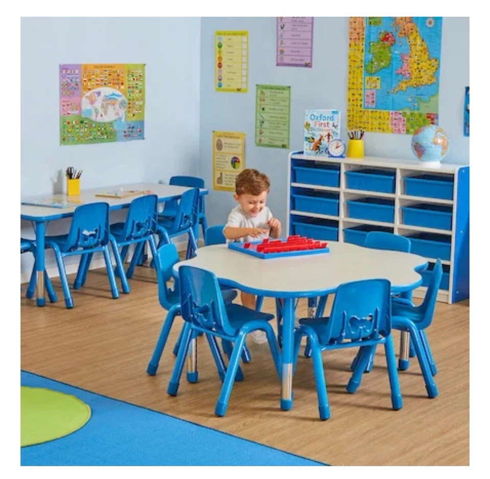 Flower Shape Early Years Nursery Children’s Table With 4 Chairs - Blue - Image 1 of 1