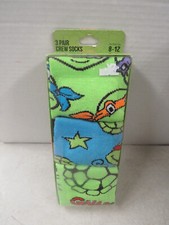 MIB 2021 TEENAGE MUTANT NINJA TURTLES 3 PAIR CREW SOCKS SIZE 8-12 BIOWORLD