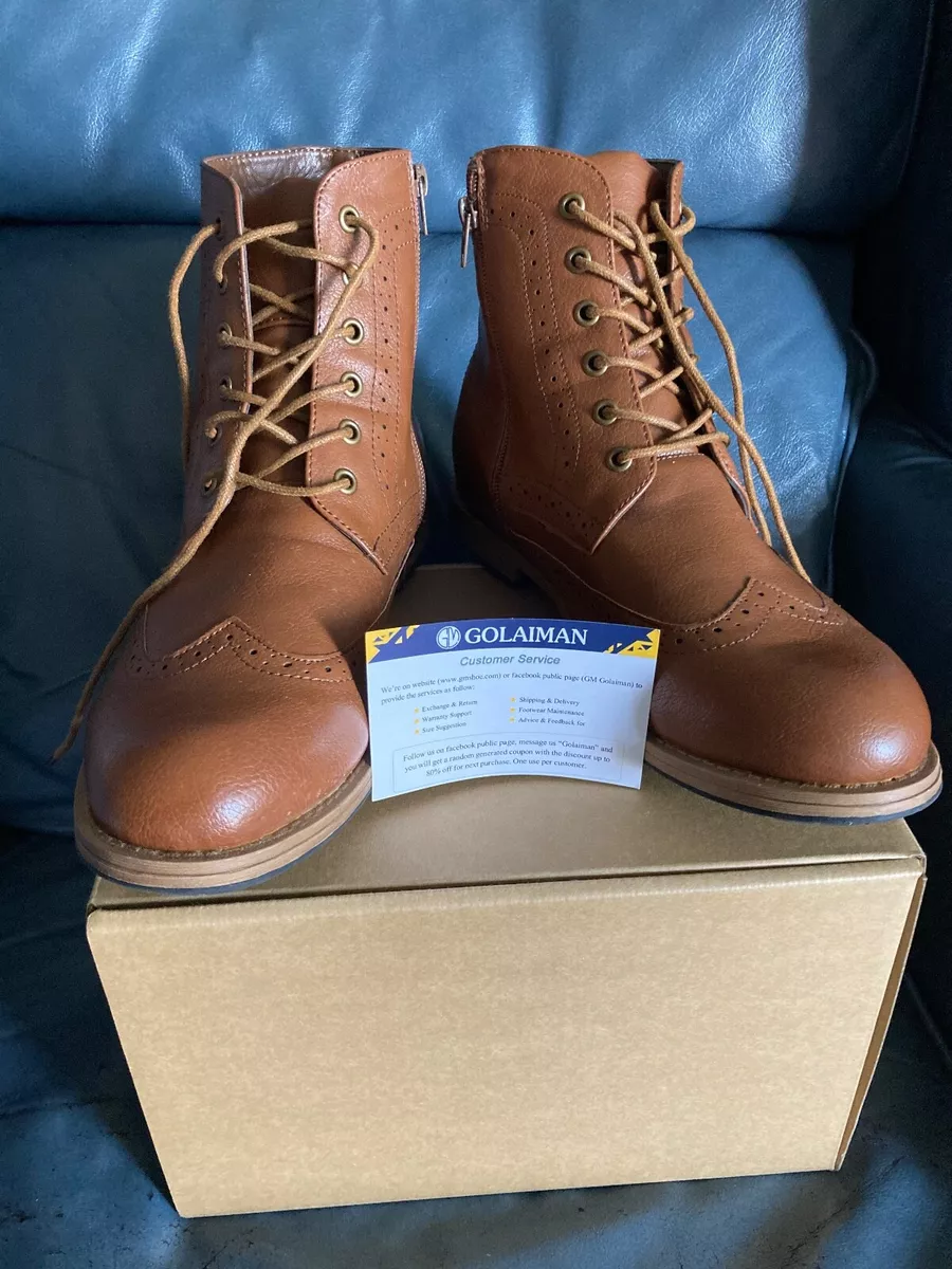 Golaiman NEW Men s Brown Boots G1305 Work Hiking Zipper Lace Up Military Sz 11