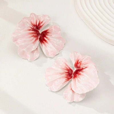 Enameled orchid flower earrings pink        New