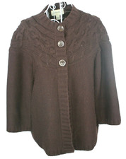 St Johns Bay Womens Cardigan Large Petite Brown Short Sleeve Cable Knit Sweater