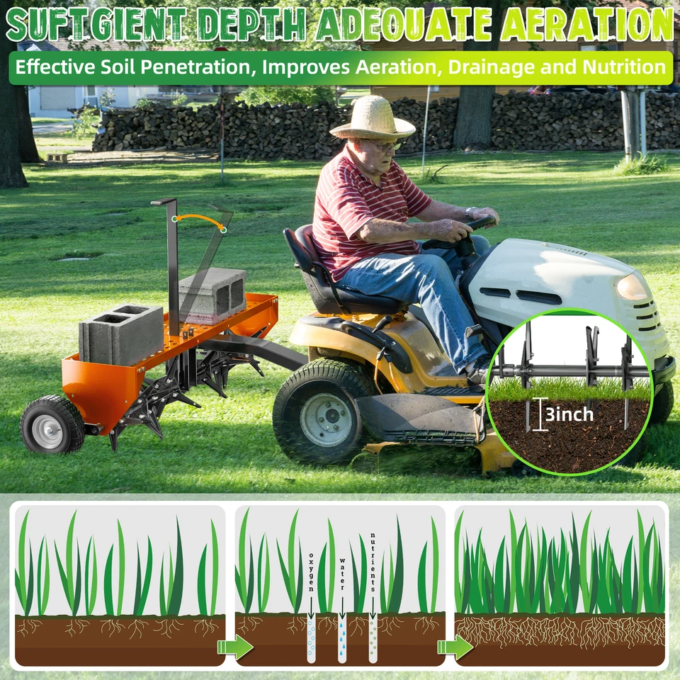 Steel Heavy Duty Lawn Aerator with 40" Width Tow Plug Achieve Well Kept Lawn - Image 4 of 4