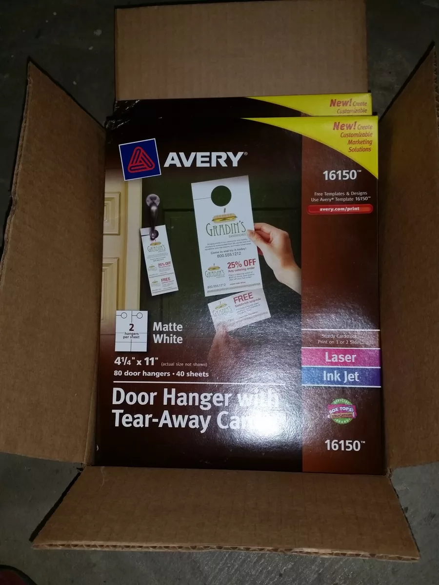 Avery Printable Door Hangers with Tear-Away Cards, 4.25 x 11, Matte  White, 80 Blank Door Hangers for Laser and Inkjet Printers (16150) 