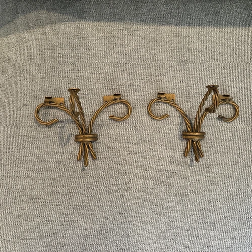 VTG Set Of 2 Metal Twisted Rope Gold Wall Brackets Hollywood Regency