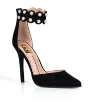 Gorgeous Black Suede Pumps with Embellished Ankle Strap
